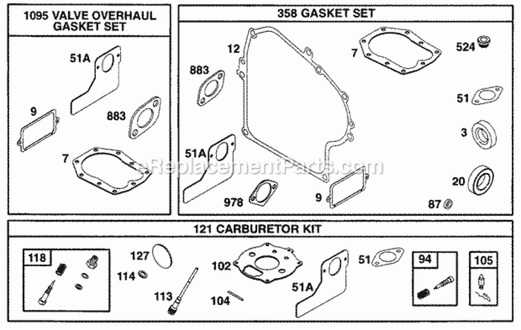 KitsGasket Sets Diagram and Parts List for 222413-0706-01  Briggs and Stratton Engine
